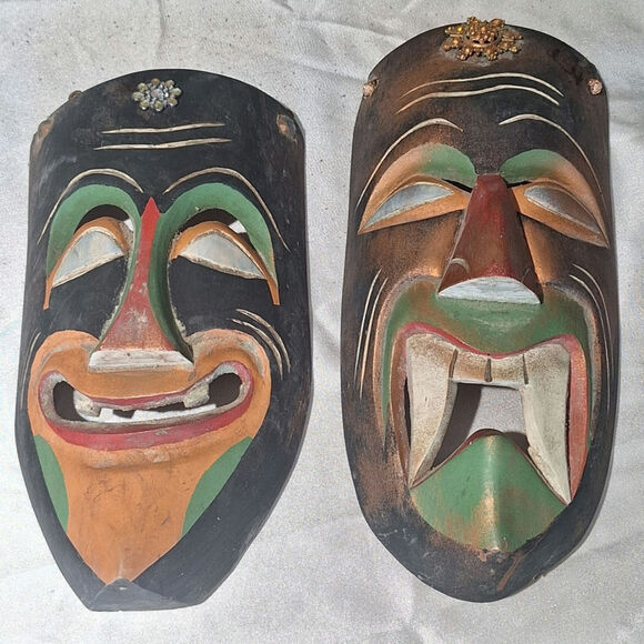 Mid Mask Handmade | Art | Vintage Mexican Folk Art Jeweled Carved Wood Wall ...